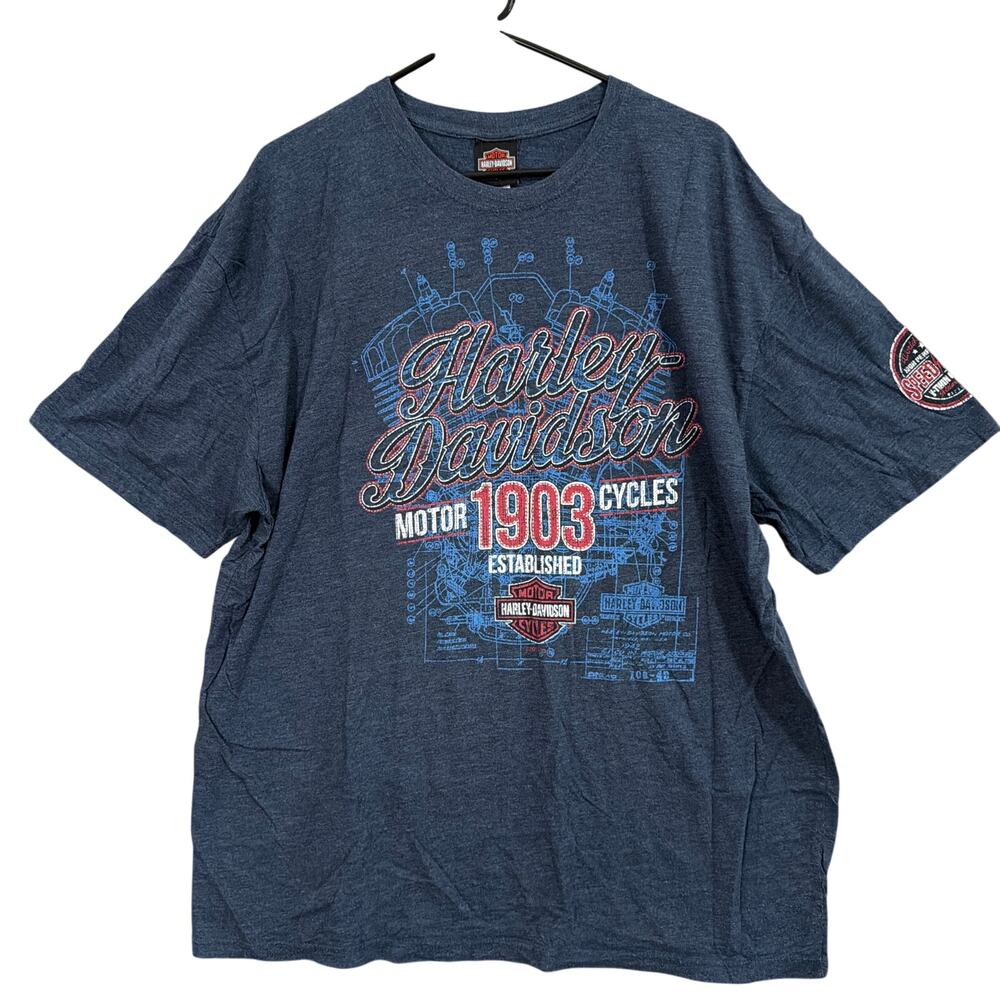 Harley Davidson Men Shirt Blue Smokey Mountain Tallahassee Tennessee 2XL